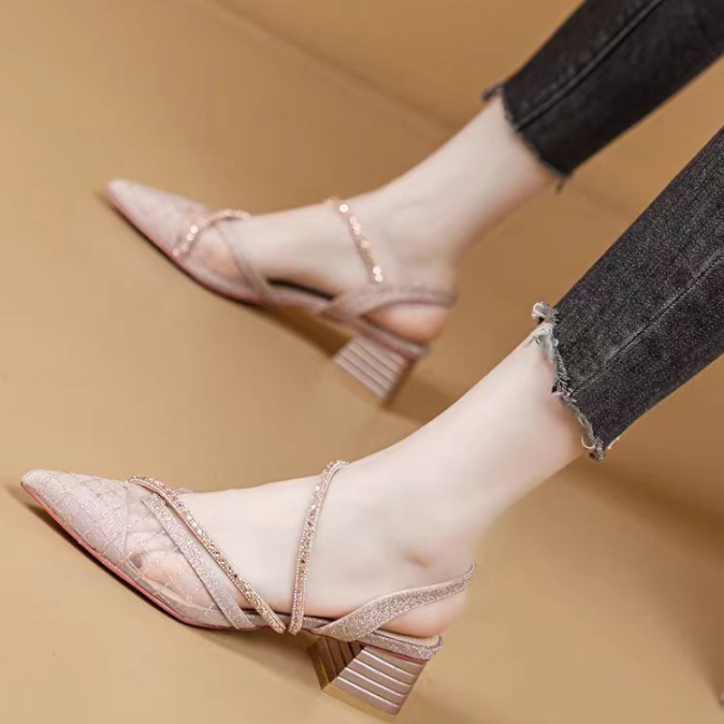 Gladiator Sandal Women - French Style Rhinestone Mesh Pointed Toe