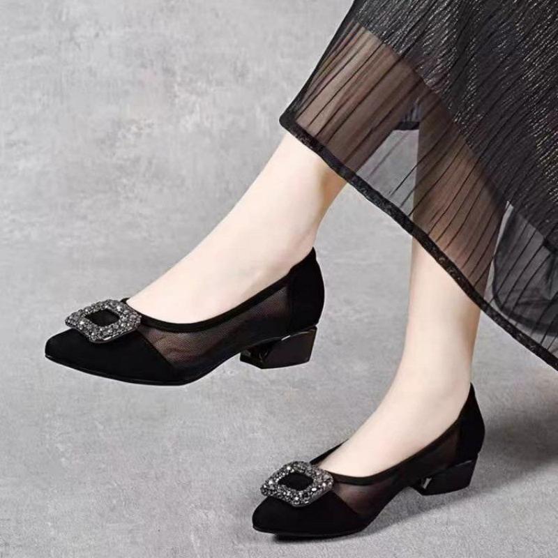 Elegant Pointed Toe Mesh Block - Women'S Heels avaliação e preço