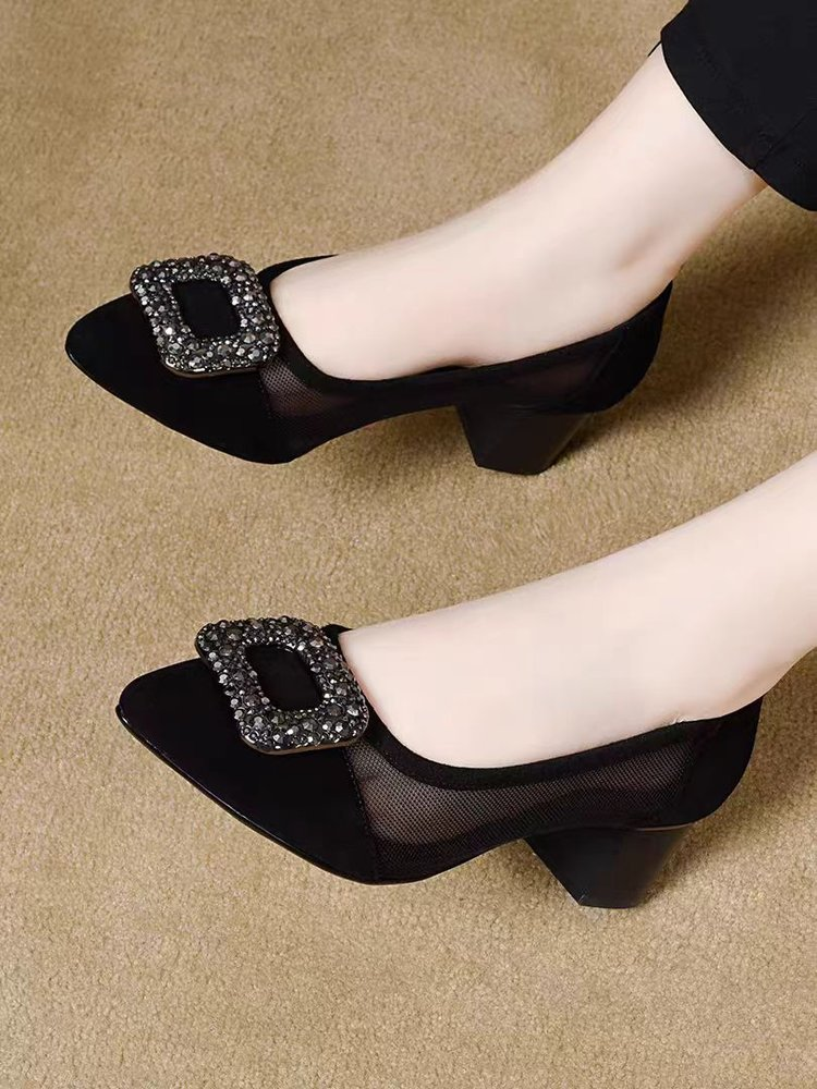 Elegant Pointed Toe Mesh Block - Women'S Heels avaliação e preço