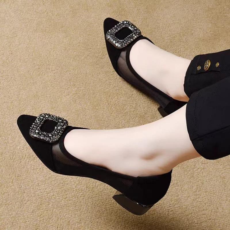 Elegant Pointed Toe Mesh Block - Women'S Heels avaliação e preço