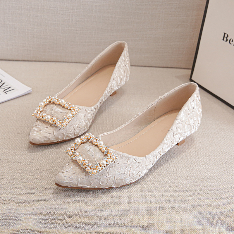 Ivory Textured Satin Pointed T - Women'S Shoes For Work avaliação e preço